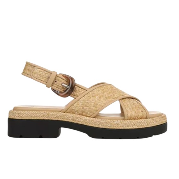 Vince Toasted White Raffia Cross Strap Platform Sandals Women's Shoes US 9 - Picture 1 of 9